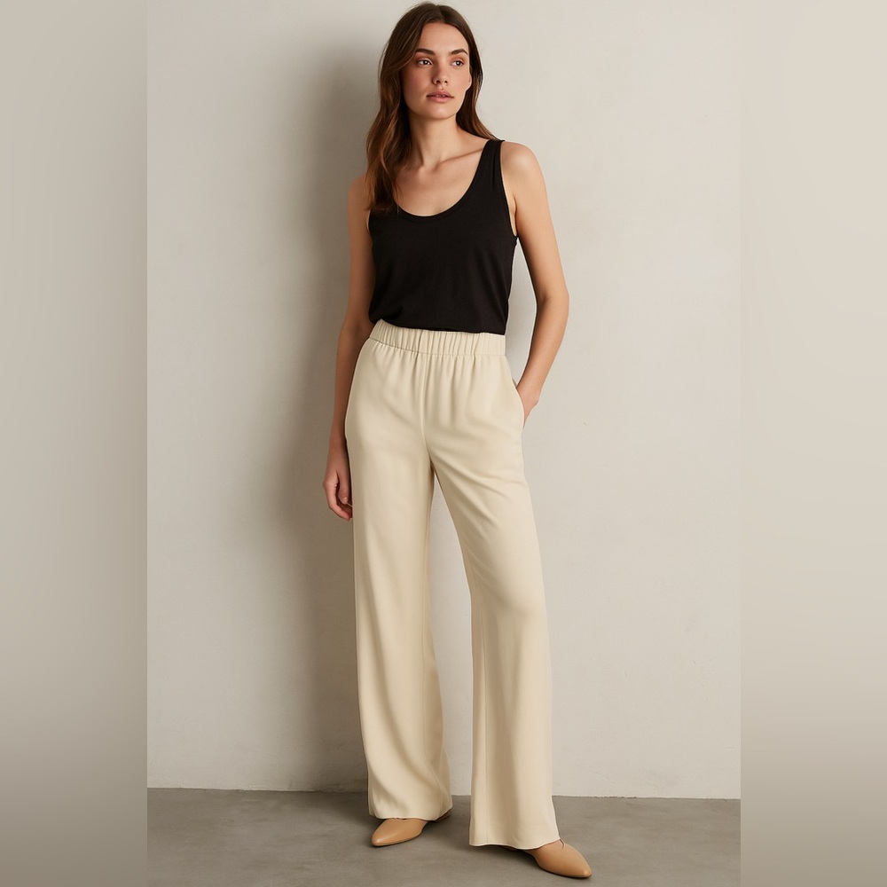 Anthropologie Wide-Leg Pants in Cream with Black Tank Styling